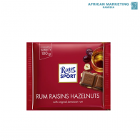 2185-0365 CHOCOLATE MILK RUM RAISINS HAZELNUTS 12x100g *RITTER SPORT