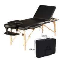 ORABI Wooden Portable Massage Bed (Black) w Adj Head and Leg