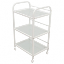 Salon Pro Beauty Trolley - 3 Tier with Glass Inlay - White